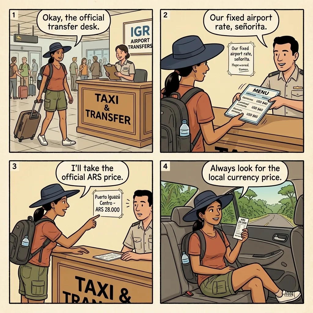 IGR Airport Transfer & Puerto Iguazú Taxi Overcharge — comic illustration