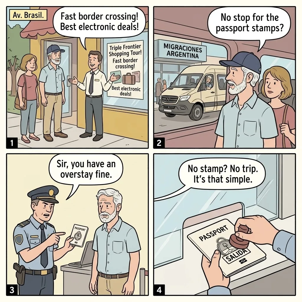 Triple Frontier  Border-Crossing Scams — comic illustration