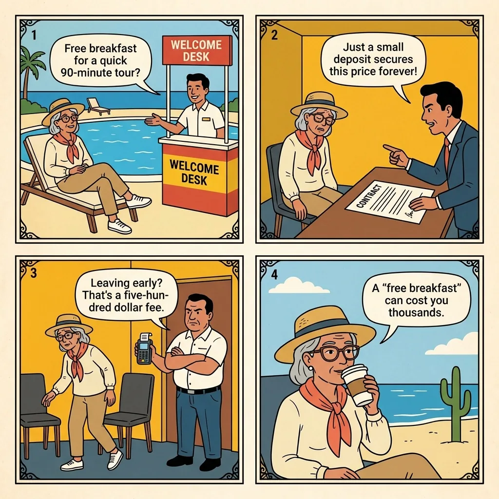 Garza Blanca 'Breakfast' Timeshare Trap — comic illustration