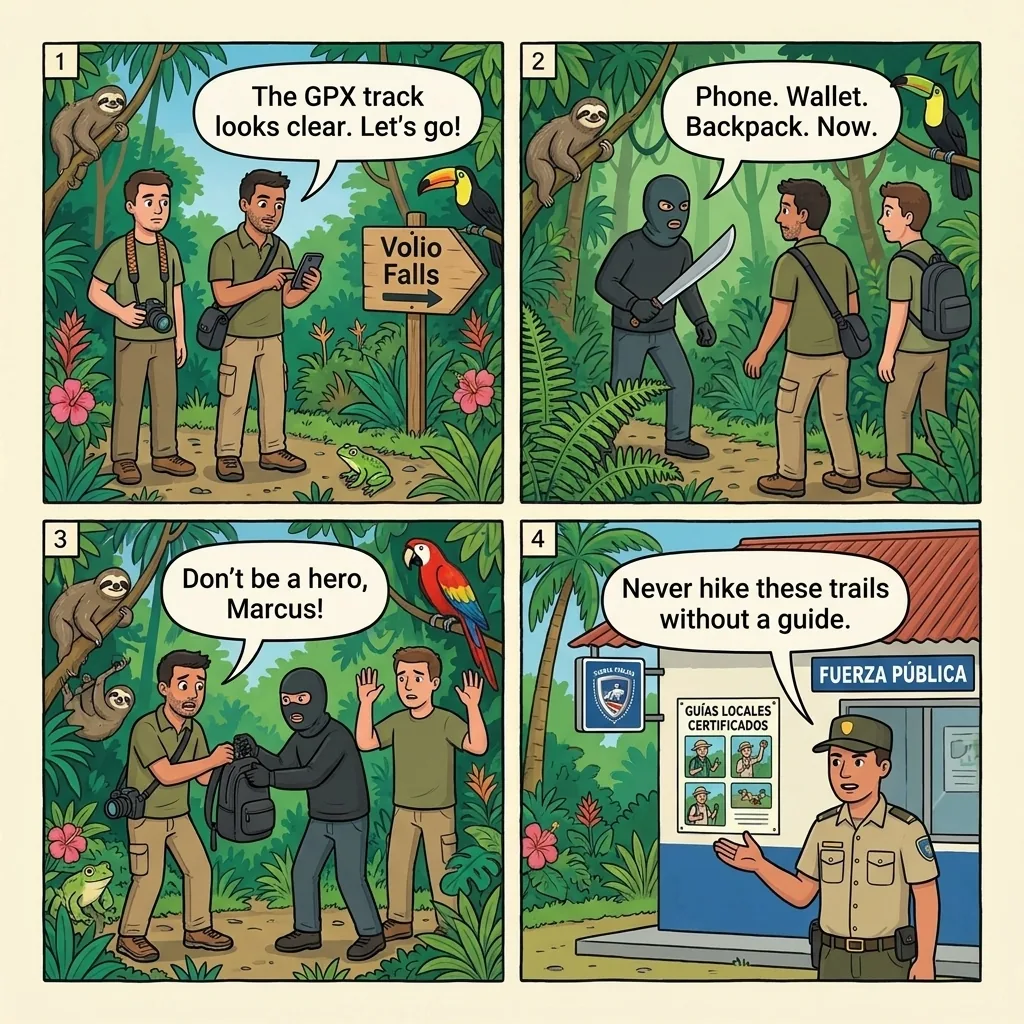 Masked Machete Robberies on Volio & Bribri Trails — comic illustration