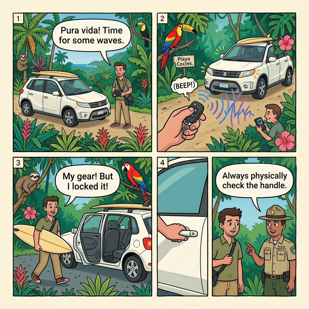 Key-Fob Jammer Car Break-Ins on Route 256 — comic illustration