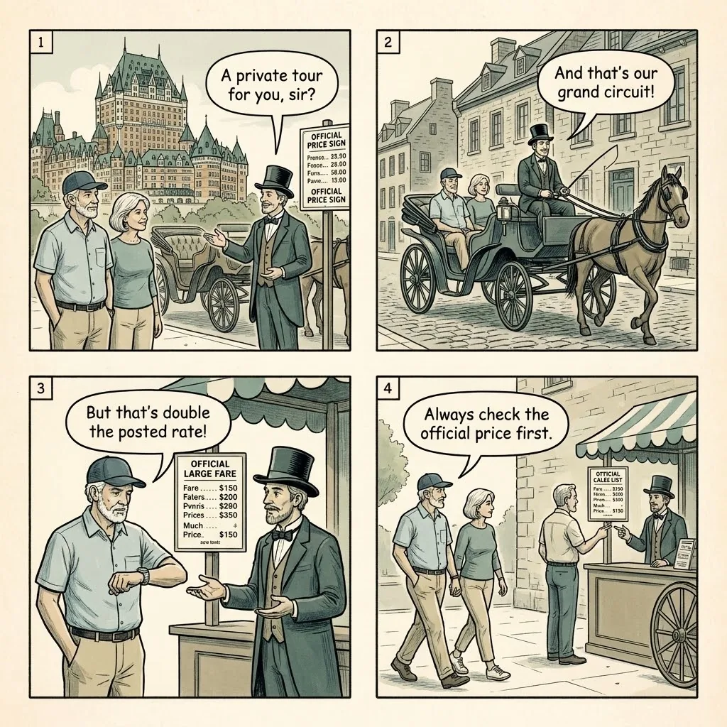 Calèche Tour Pricing & Route-Skimming — comic illustration