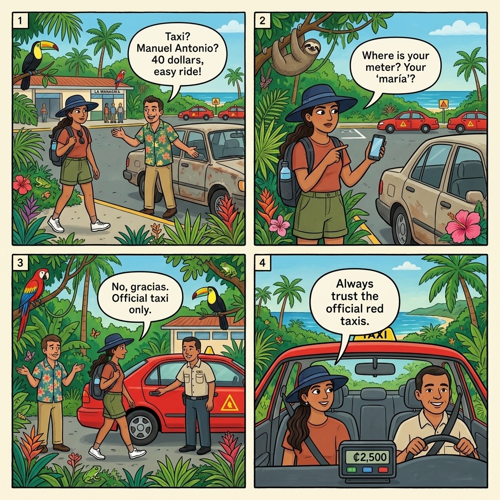La Managua Airstrip Pirate-Taxi Transfer Overcharge — comic illustration