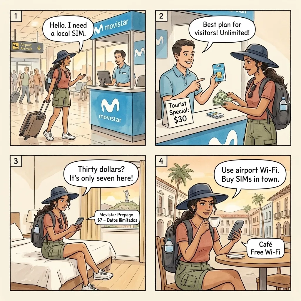 Overpriced Airport SIM Cards — comic illustration
