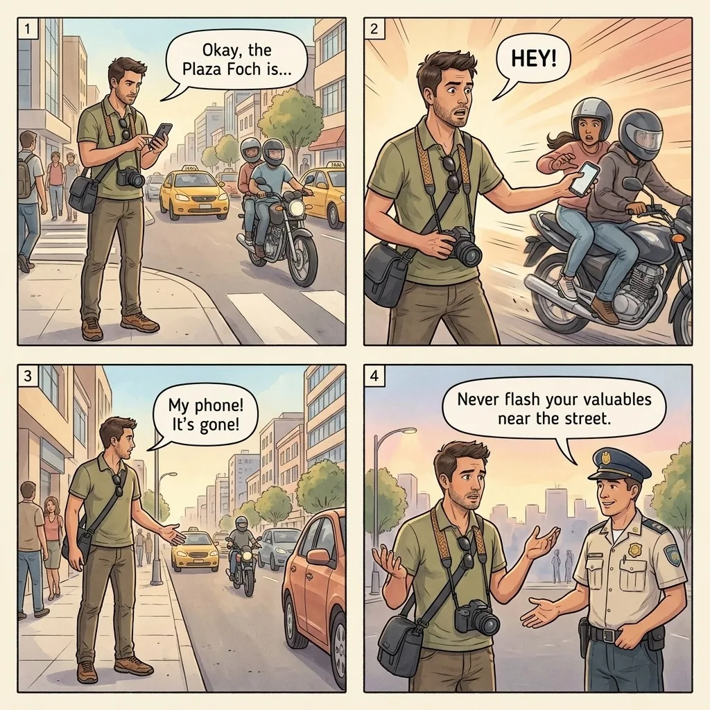 Motorbike Snatch-and-Grab Robbery — comic illustration