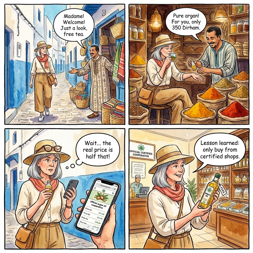 Rue Souika Argan & Spice Pharmacy — comic illustration