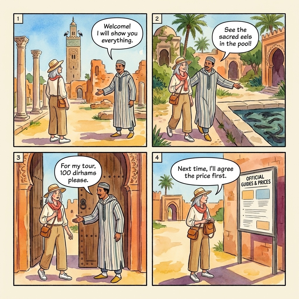 Chellah Necropolis Self-Appointed Guide — comic illustration