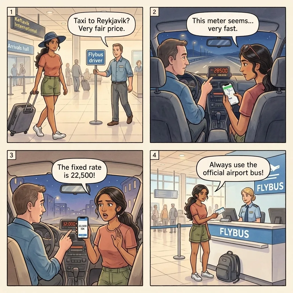 The Keflavik Airport Unlicensed-Taxi Markup — comic illustration