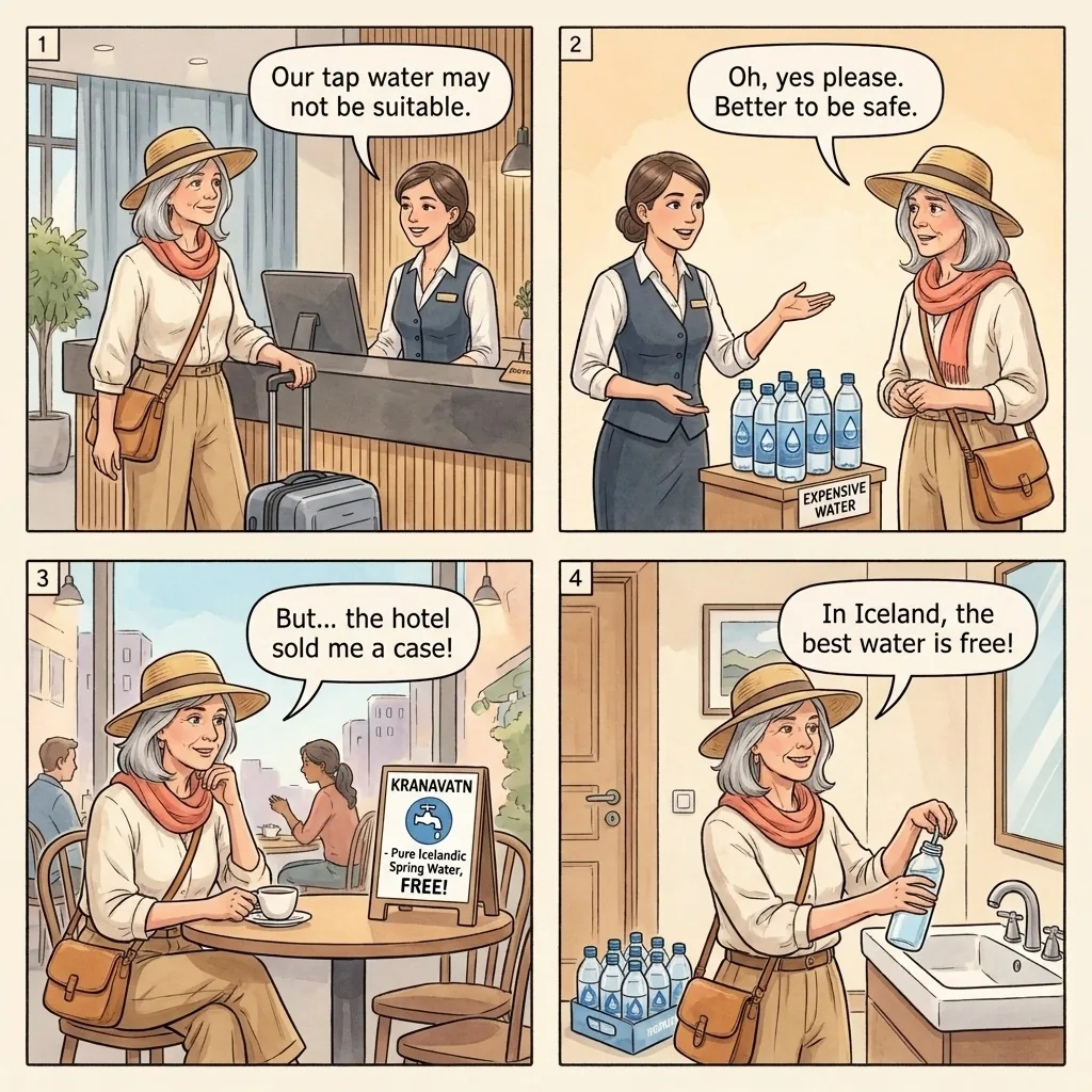 The Hotel Bottled-Water Upsell — comic illustration