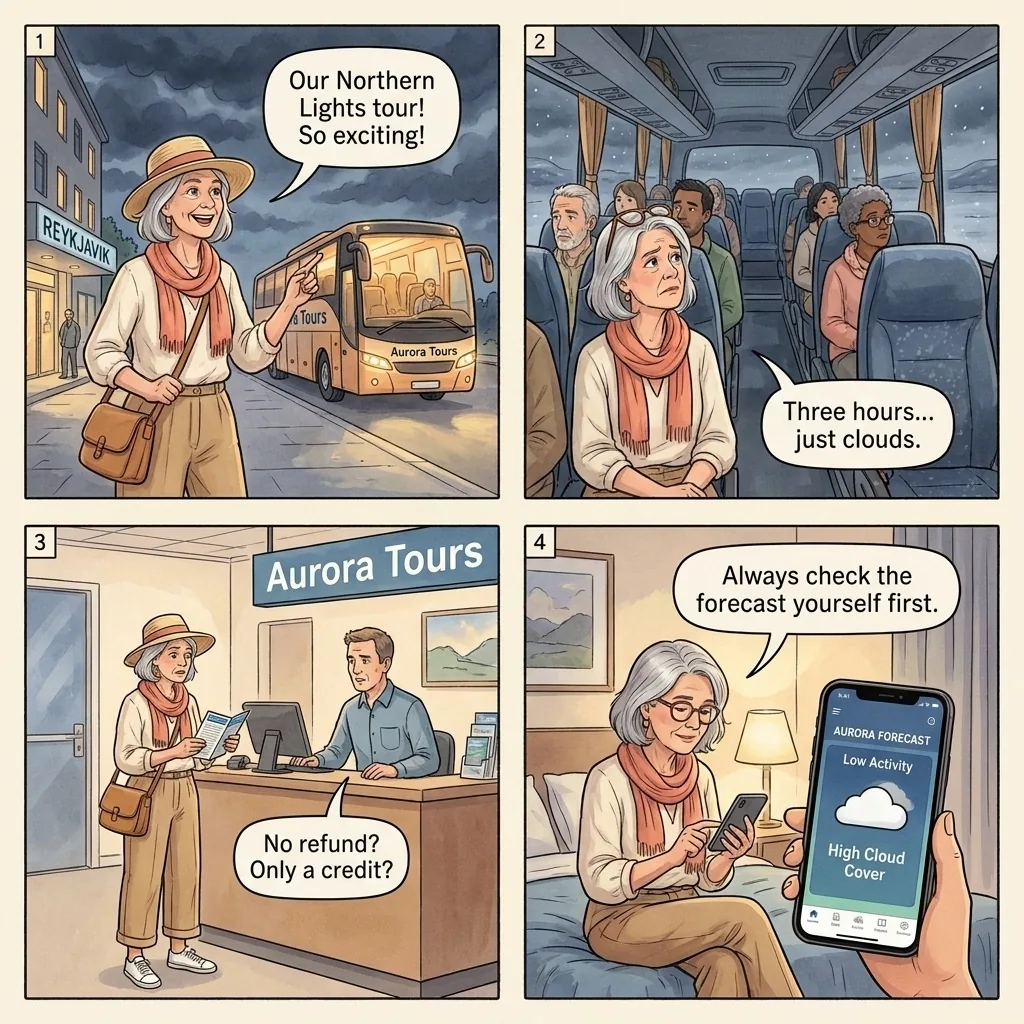 The Northern Lights Tour No-Show Non-Refund — comic illustration
