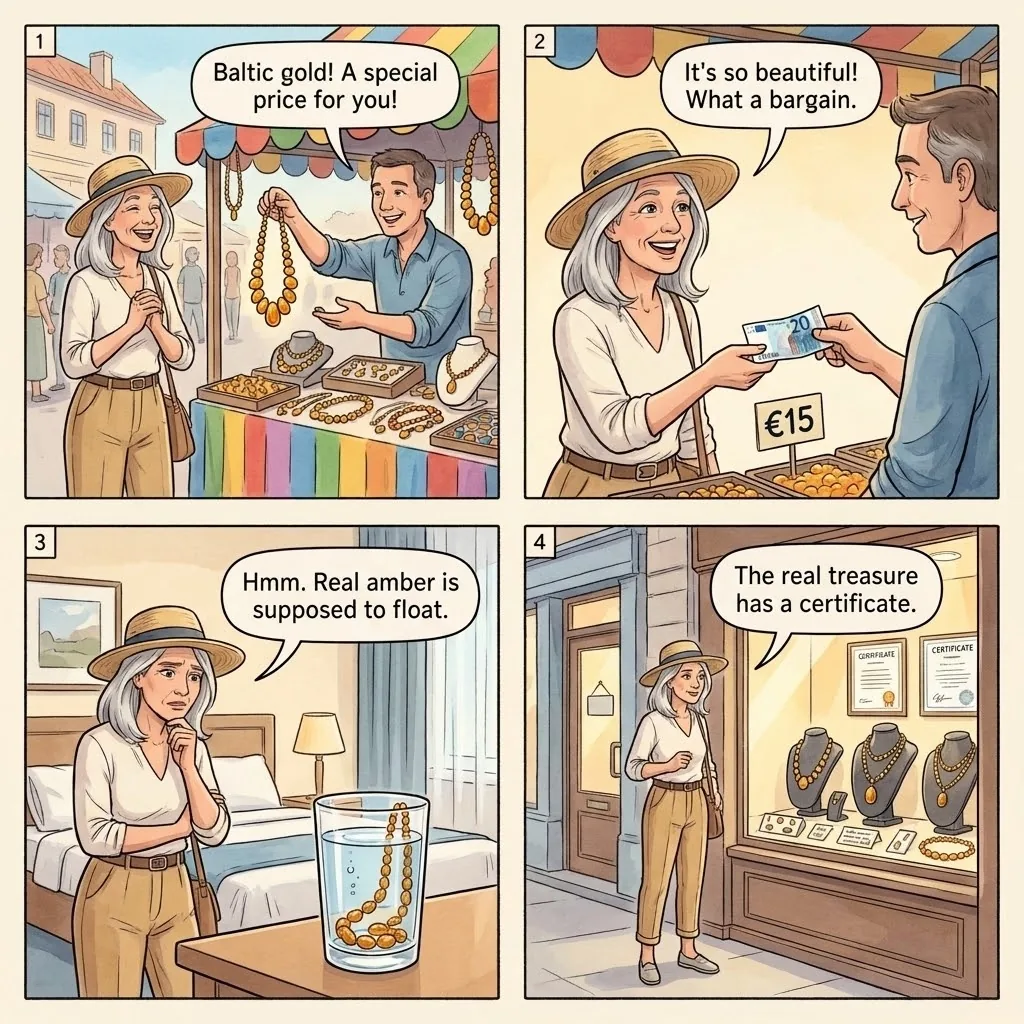 Fake Amber Jewelry Sales — comic illustration