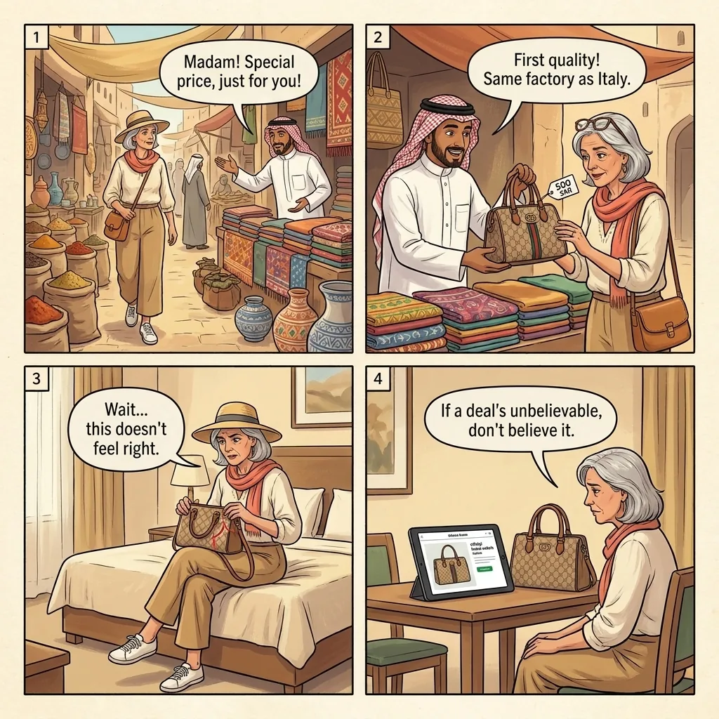 Souk Counterfeit Designer Goods — comic illustration