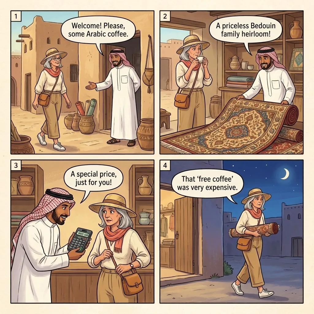 High-Pressure Carpet and Antique Sales — comic illustration