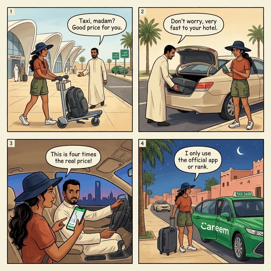 Fake Taxi at Airport Interception — comic illustration