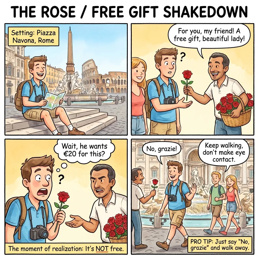 The Rose / Free Gift Shakedown — comic illustration