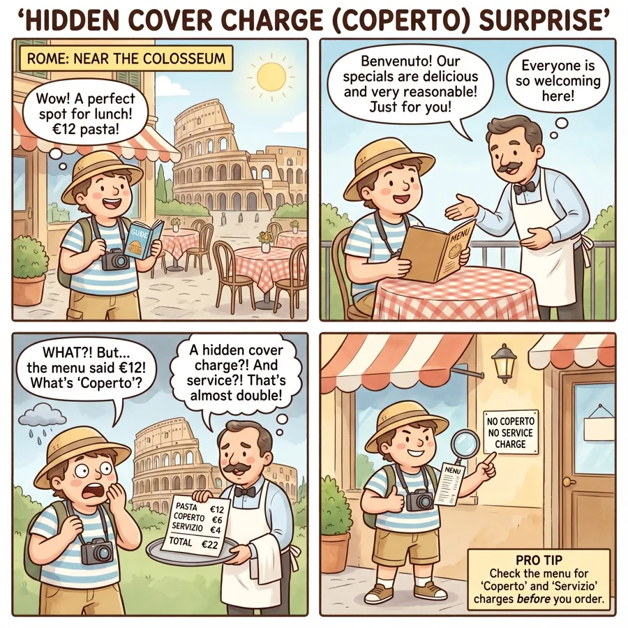 Hidden Cover Charge (Coperto) Surprise — comic illustration
