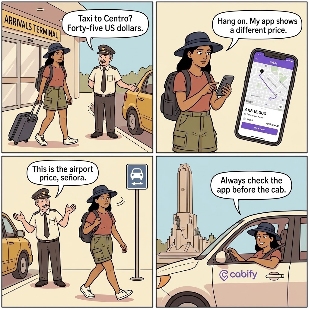 ROS Fisherton Airport Taxi Overcharge vs. Uber — comic illustration