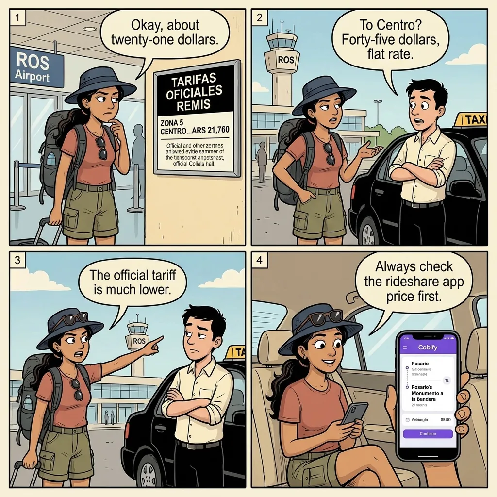 ROS Fisherton Airport Taxi Overcharge vs. Uber — comic illustration