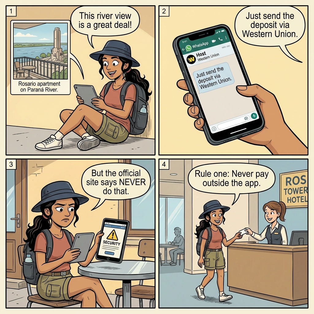 Rosario Paganini-Style Rental & Airbnb Deposit Fraud — comic illustration