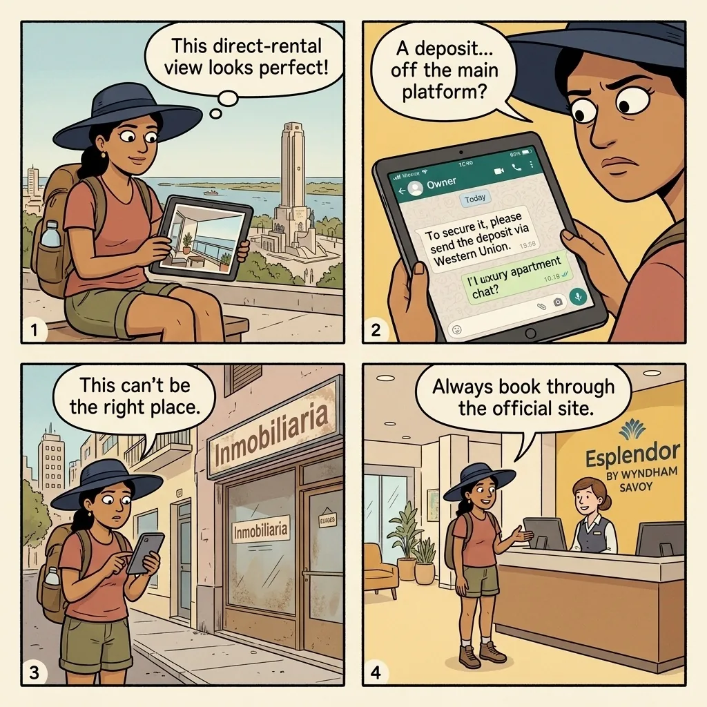 Rosario Paganini-Style Rental & Airbnb Deposit Fraud — comic illustration