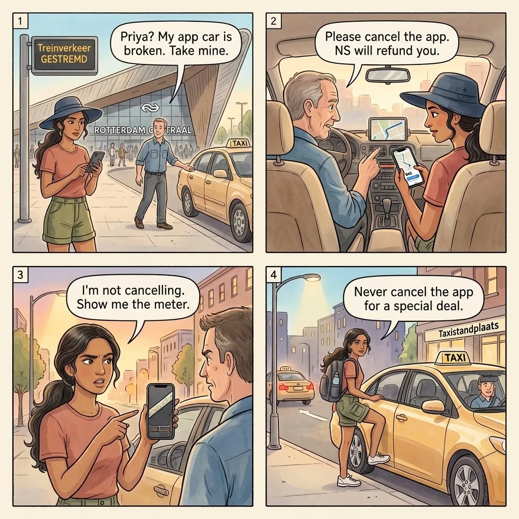 Rotterdam Centraal Cancel-Uber Meter-Cover Taxi — comic illustration