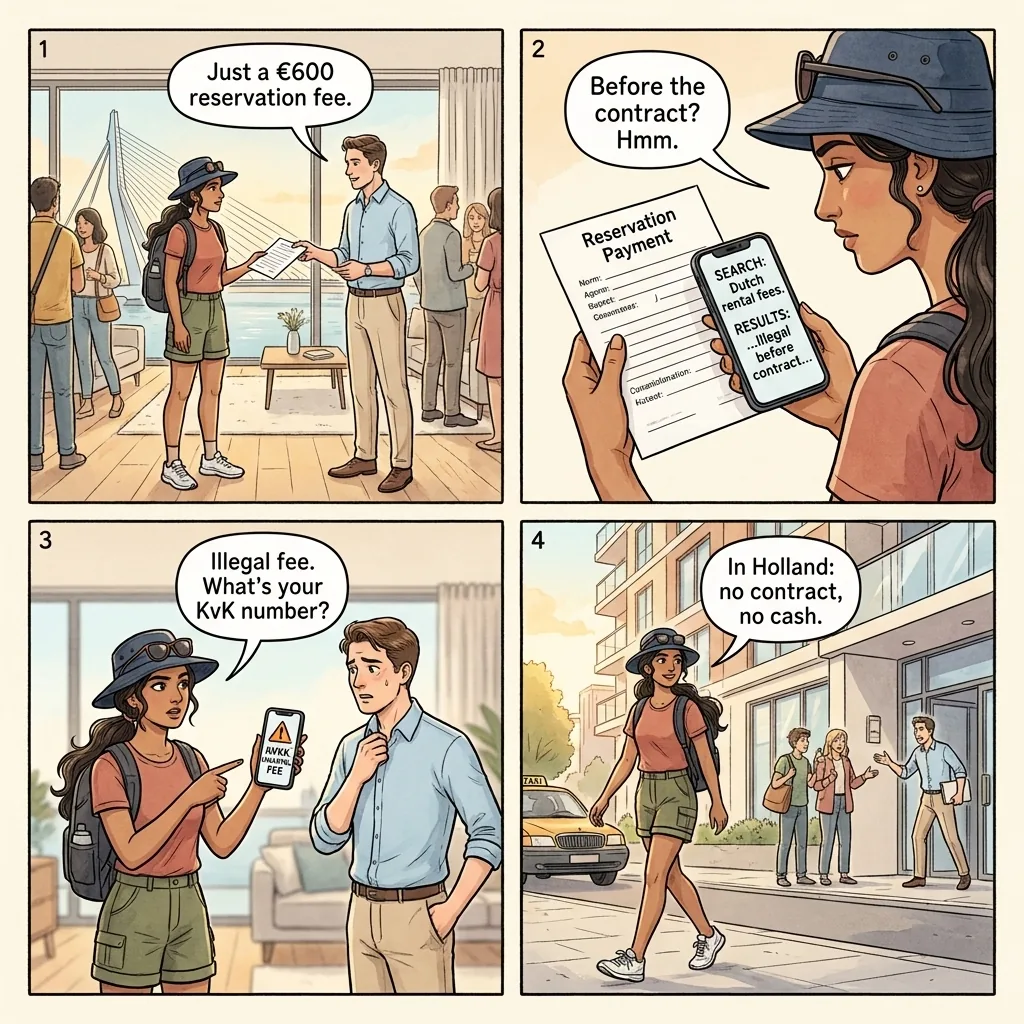 Rotterdam Apartment Reservation-Fee Pre-Contract Scam — comic illustration