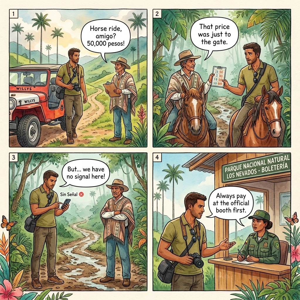 Cocora Valley Horseback Ride Mid-Trail Extortion — comic illustration