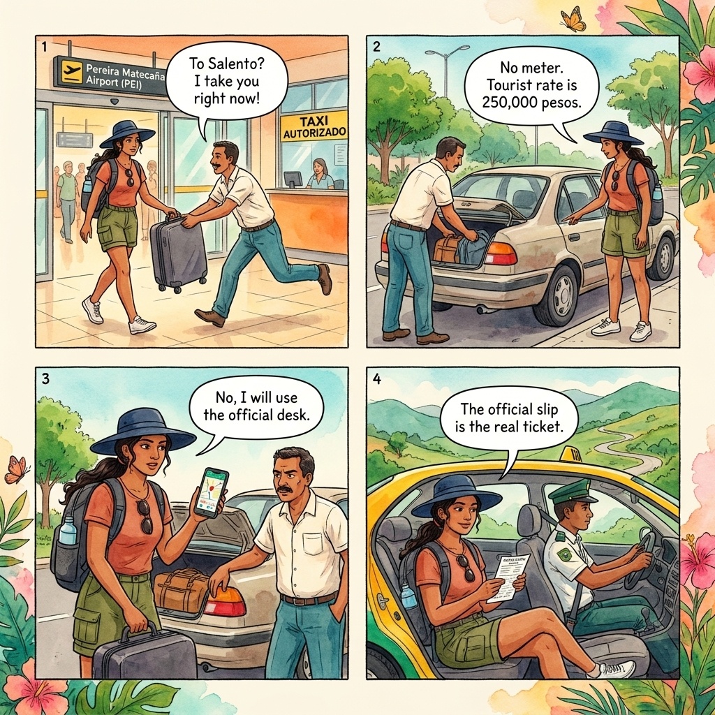 Pereira & Armenia Airport No-Meter Taxi Trap — comic illustration