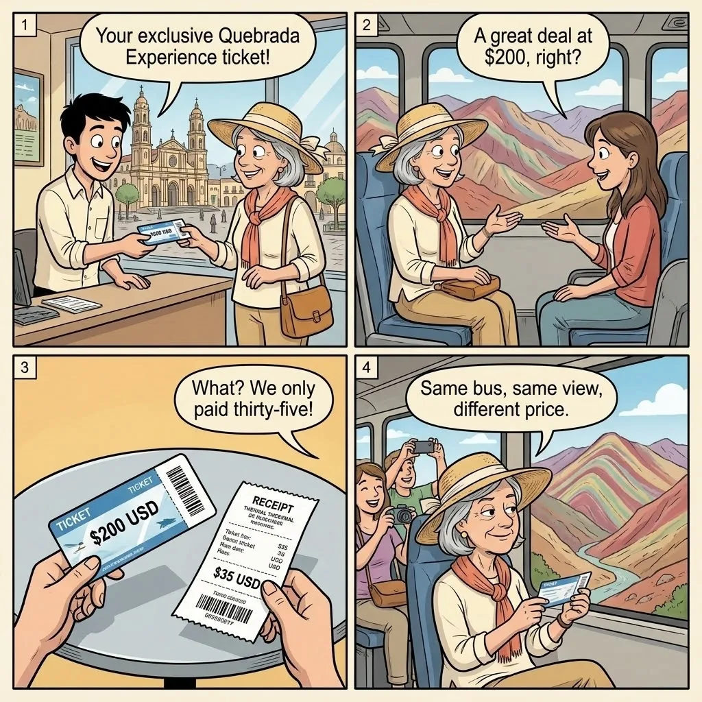 Cafayate Wine Tour & Quebrada Day-Trip Operator Overcharge — comic illustration