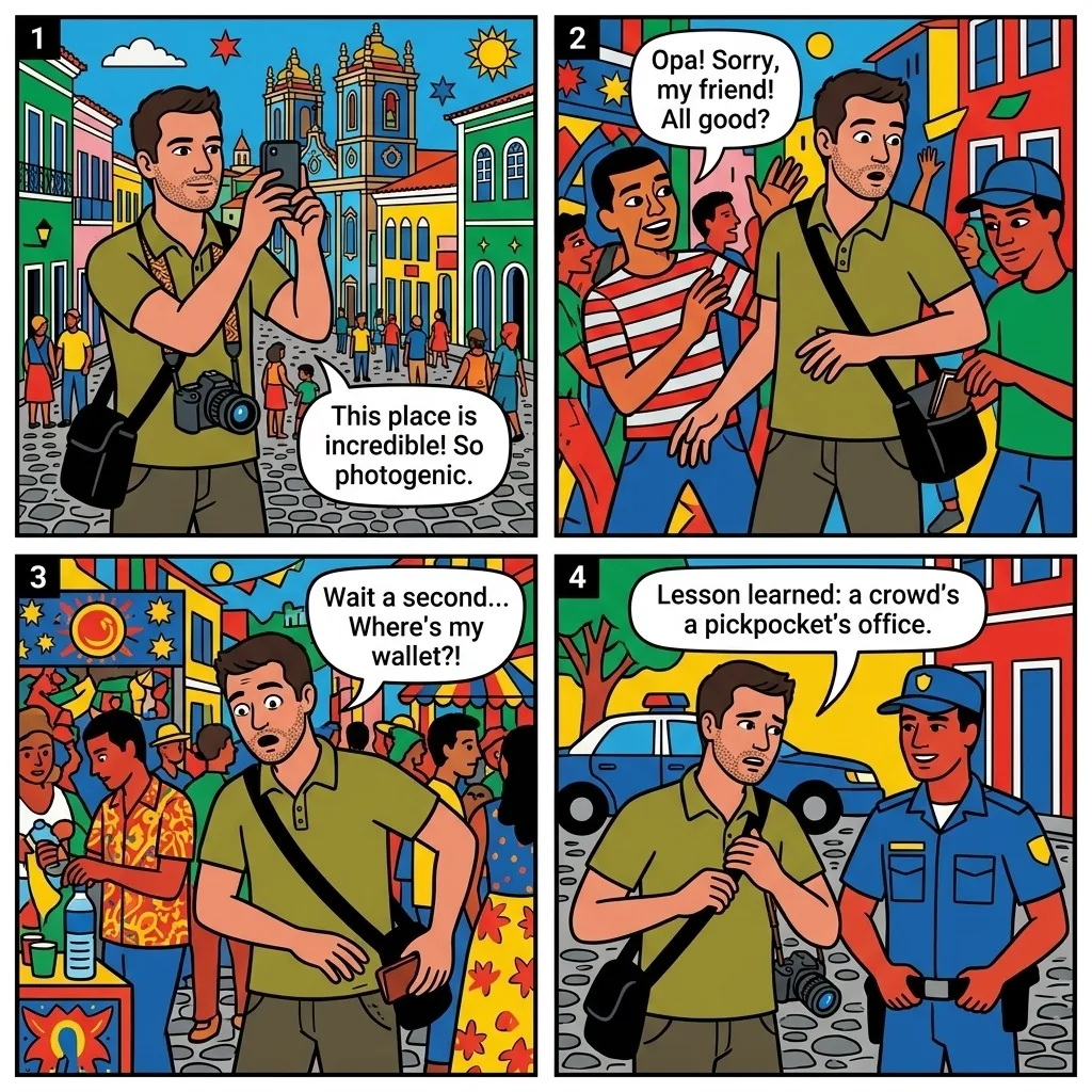 The Pelourinho Crowd Pickpocket — comic illustration