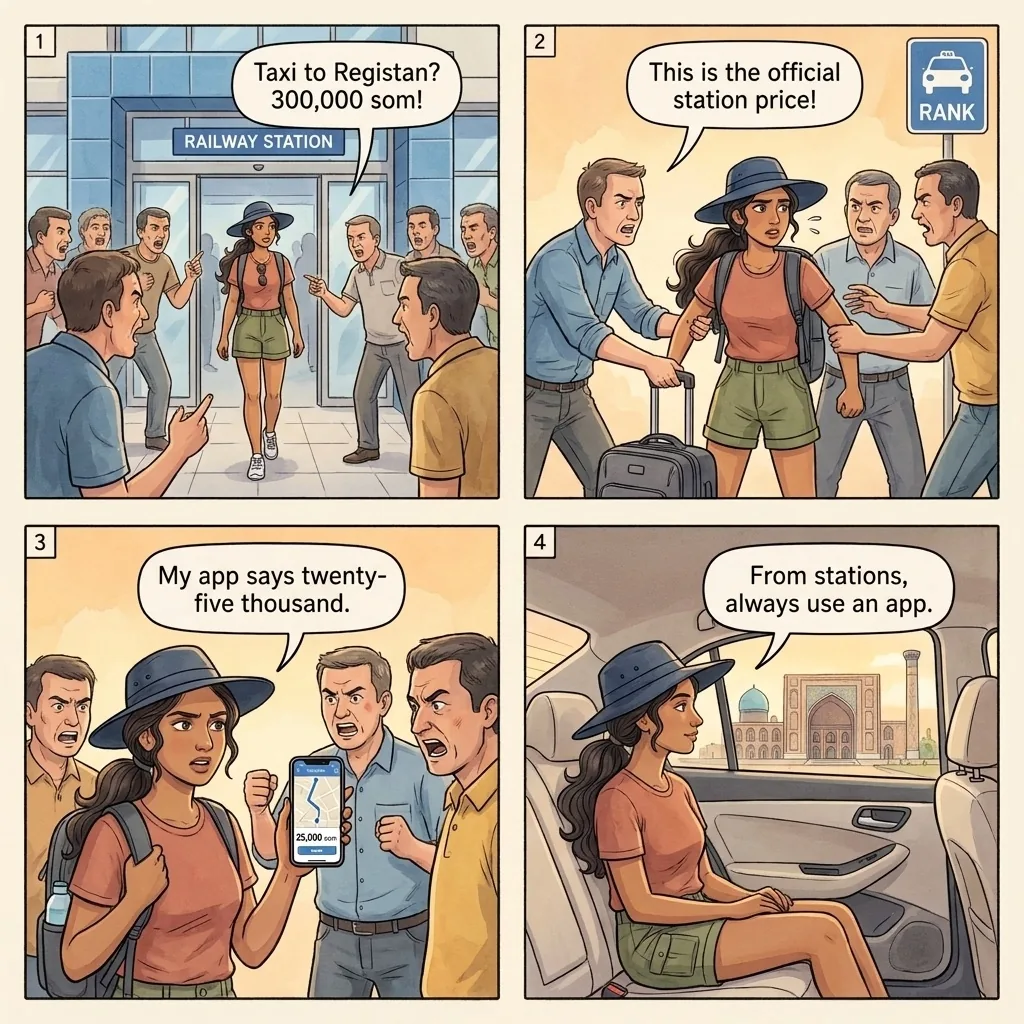 The Samarkand Railway Taxi Mob — comic illustration