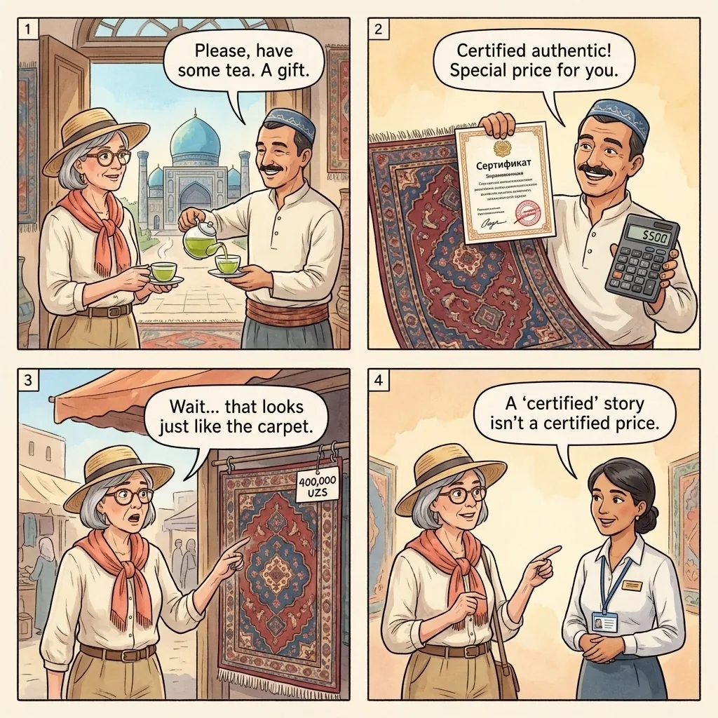The Registan Silk Carpet 'Certificate' Markup — comic illustration