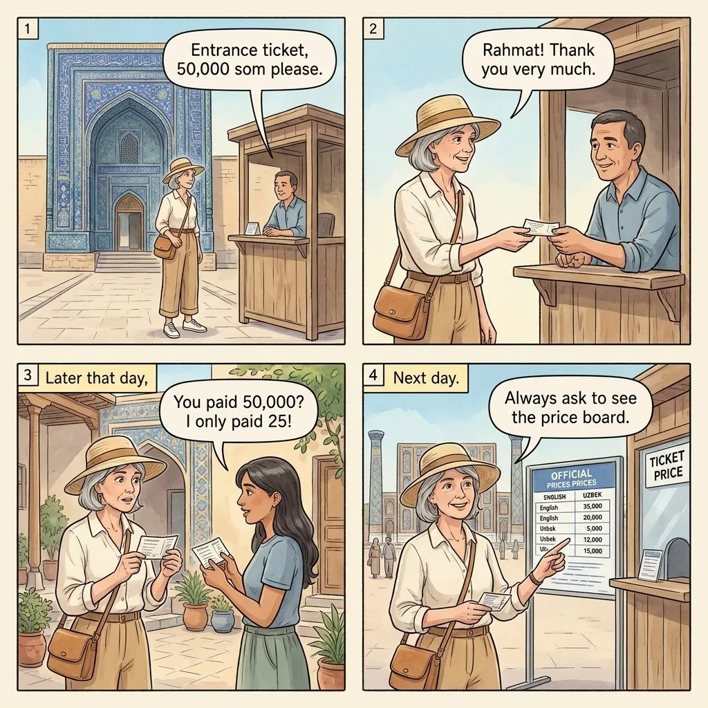 The Samarkand Attraction Entrance-Fee Inconsistency — comic illustration