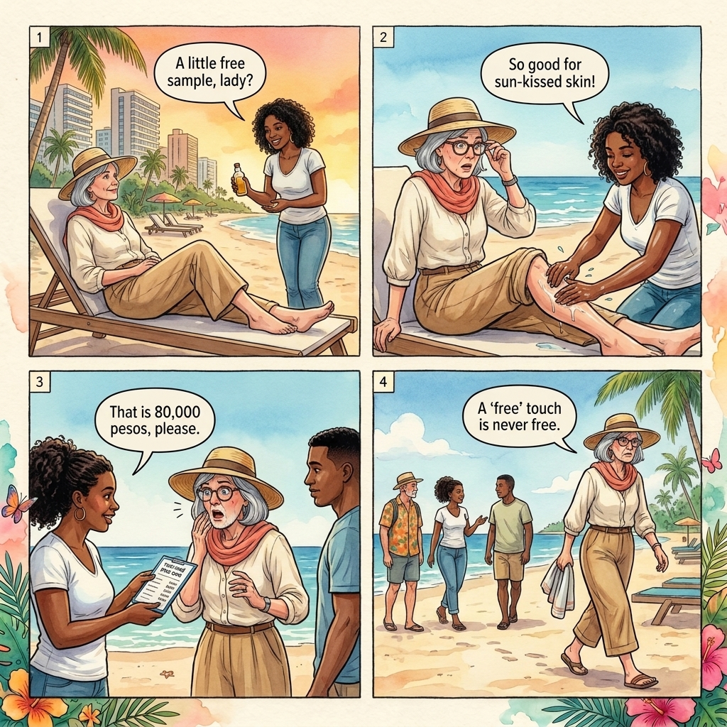 Spratt Bight Beach Vendor Pressure & Massage Trap — comic illustration