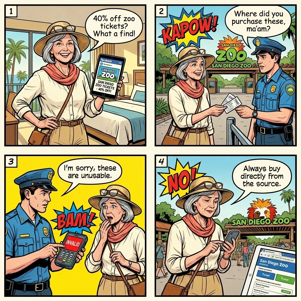 Fake Discount Zoo and Attraction Tickets — comic illustration