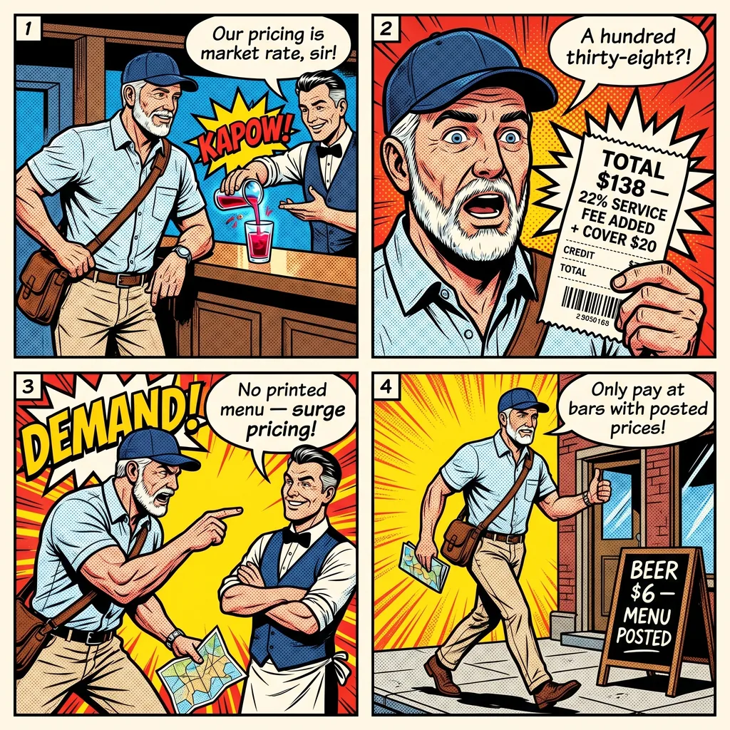 Gaslamp Quarter Bar Overcharging — comic illustration