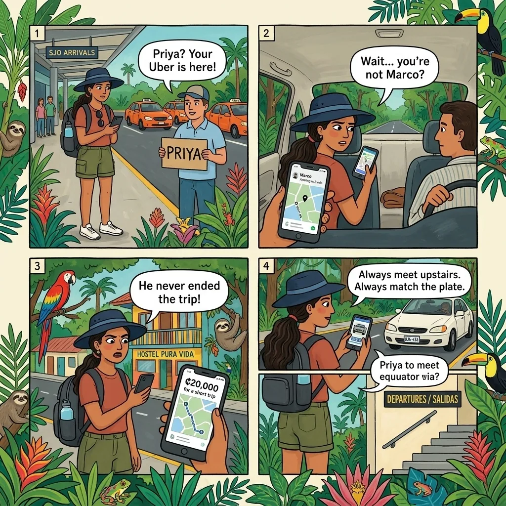 Fake Uber at SJO Fare-Gouge — comic illustration