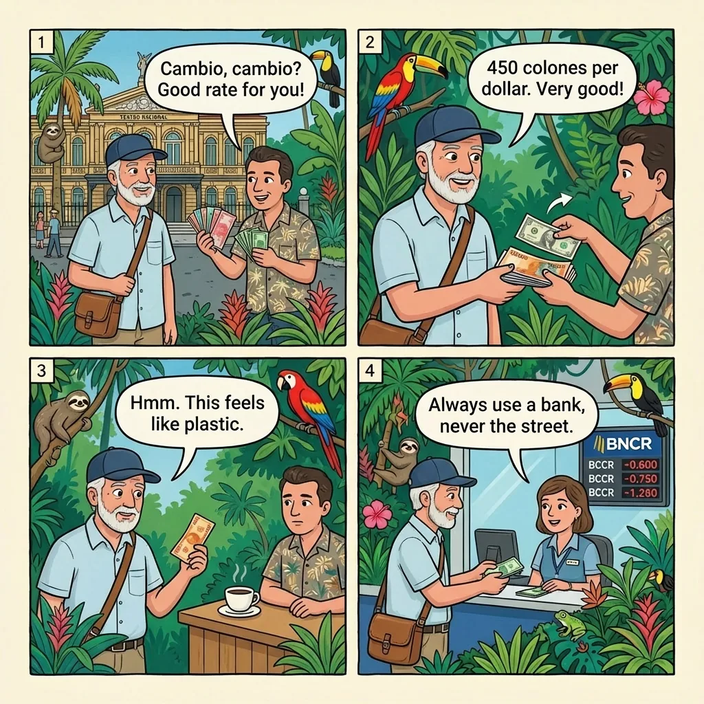 Parque Central Cambista 'Counterfeit Bill' Swap — comic illustration