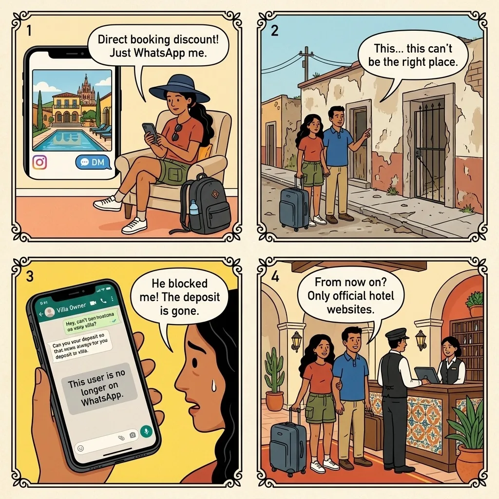Rosewood-Adjacent Fake-Luxury Listing — comic illustration