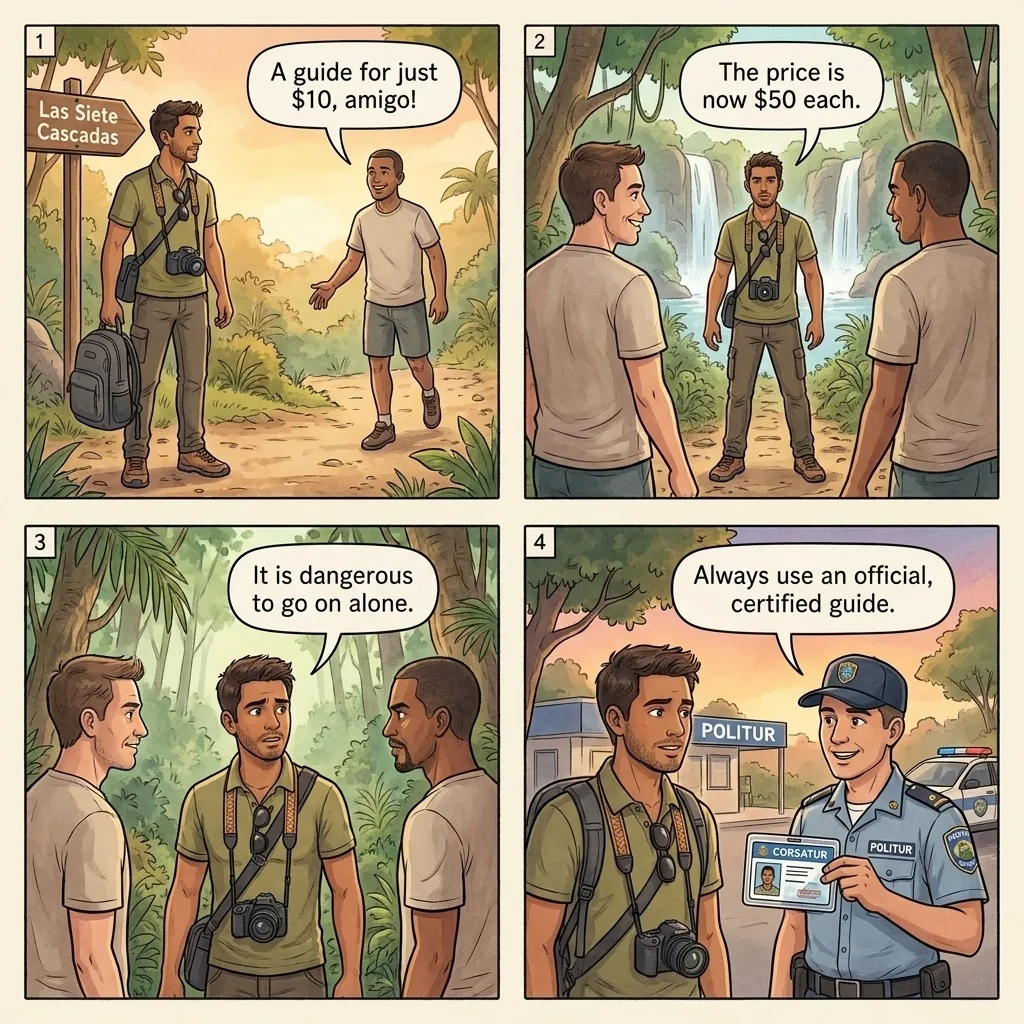 Unofficial Tour Guide Extortion at Natural Sites — comic illustration