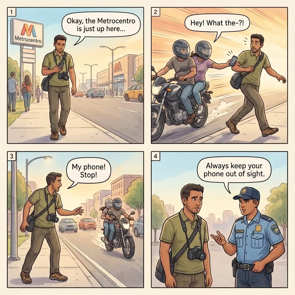 Motorcycle Follow-and-Snatch Robbery — comic illustration