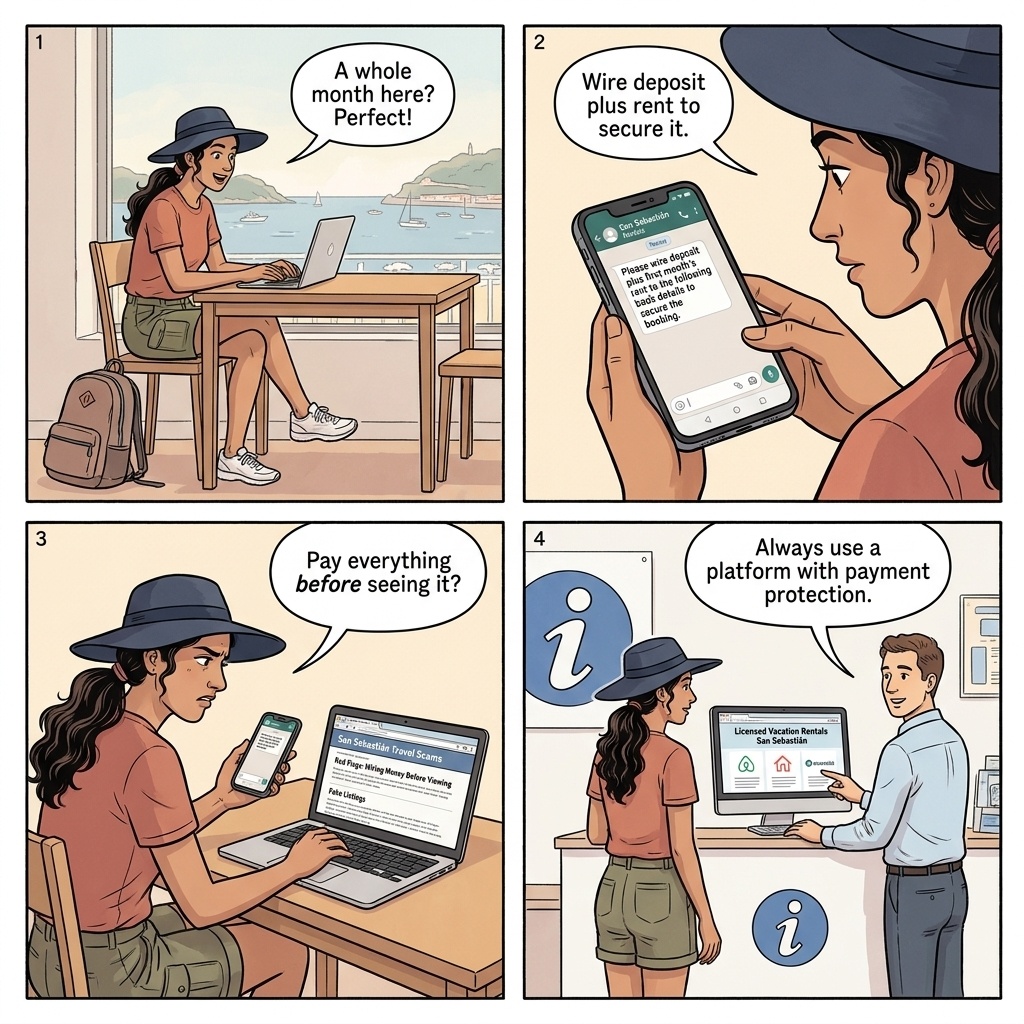 Short-Term Rental & 'Idealista' Apartment Booking Fraud — comic illustration