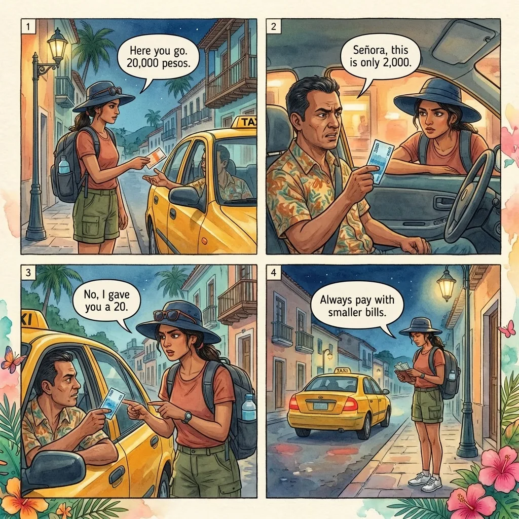 Taxi Bill-Switch and Counterfeit Change — comic illustration