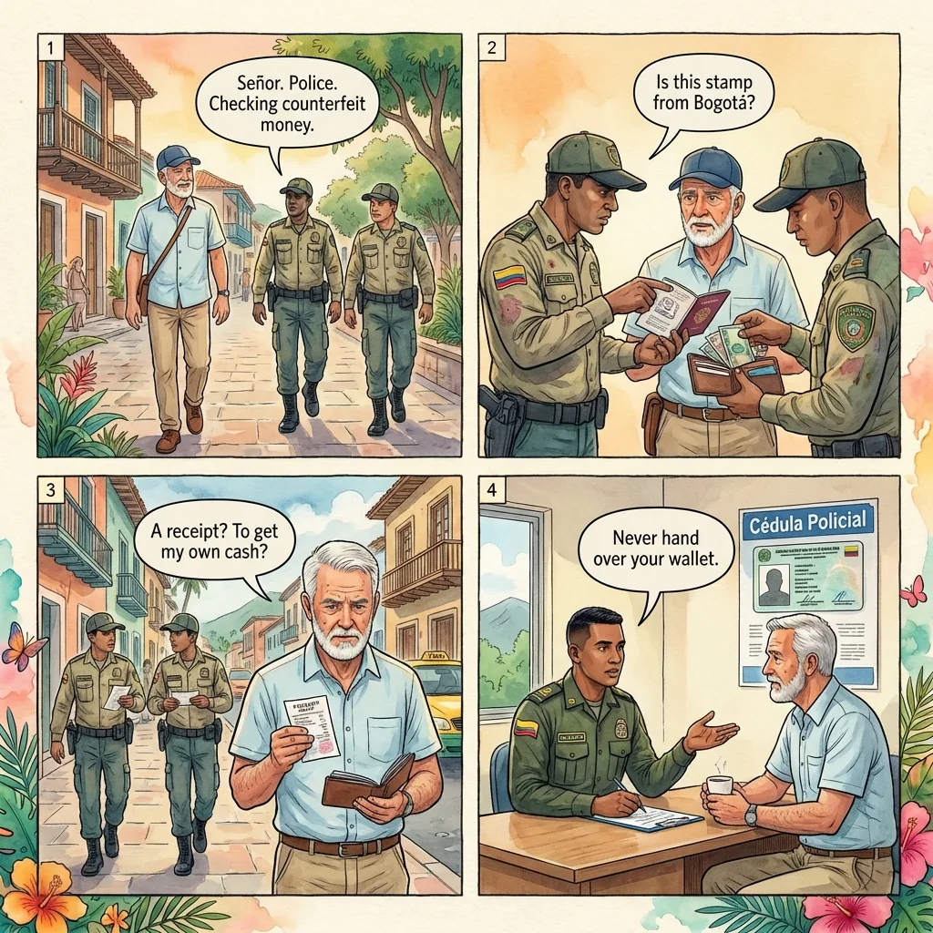 Fake Police Document Inspection — comic illustration