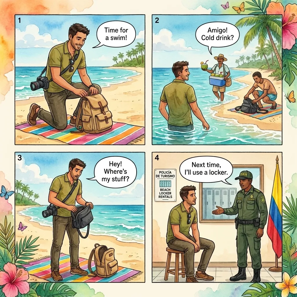 Beach Distraction Theft — comic illustration