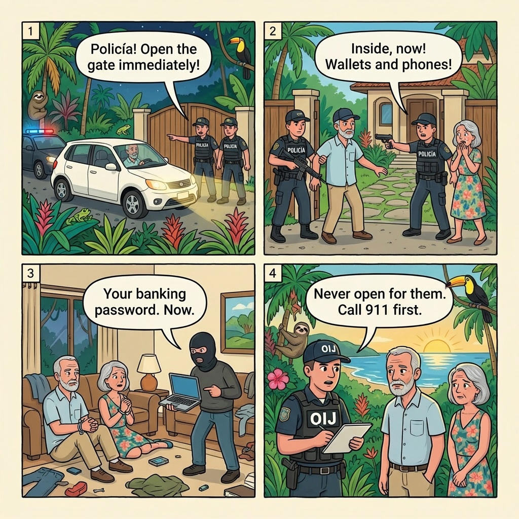 Fake-Police Villa Heist (Santa Teresa de Cobano) — comic illustration
