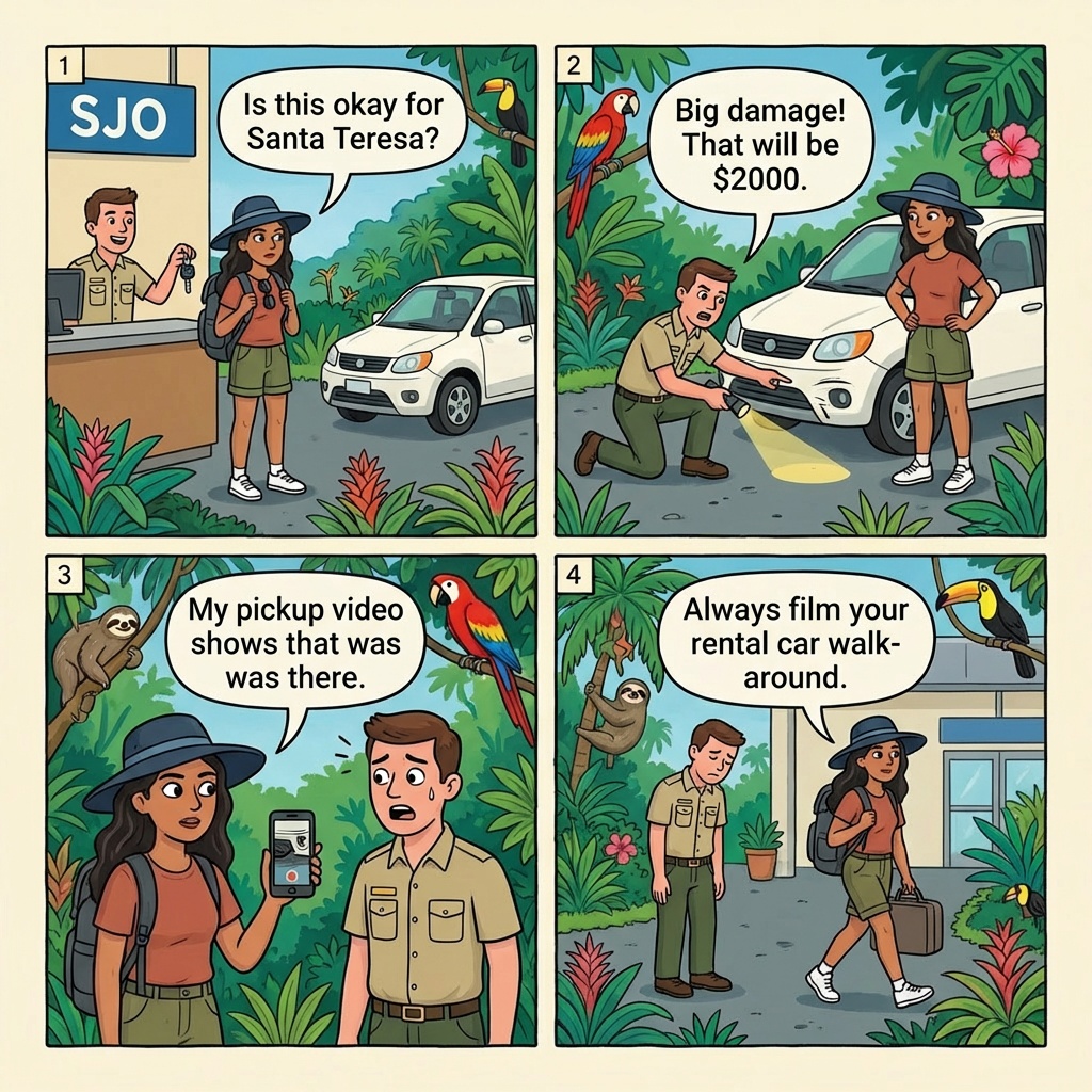 Route 624 Underbody-Damage Rental Inflation — comic illustration