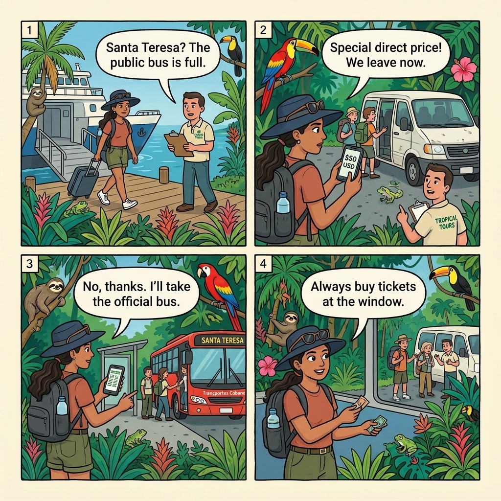 Paquera Ferry Unlicensed-Van Shuttle Markup — comic illustration