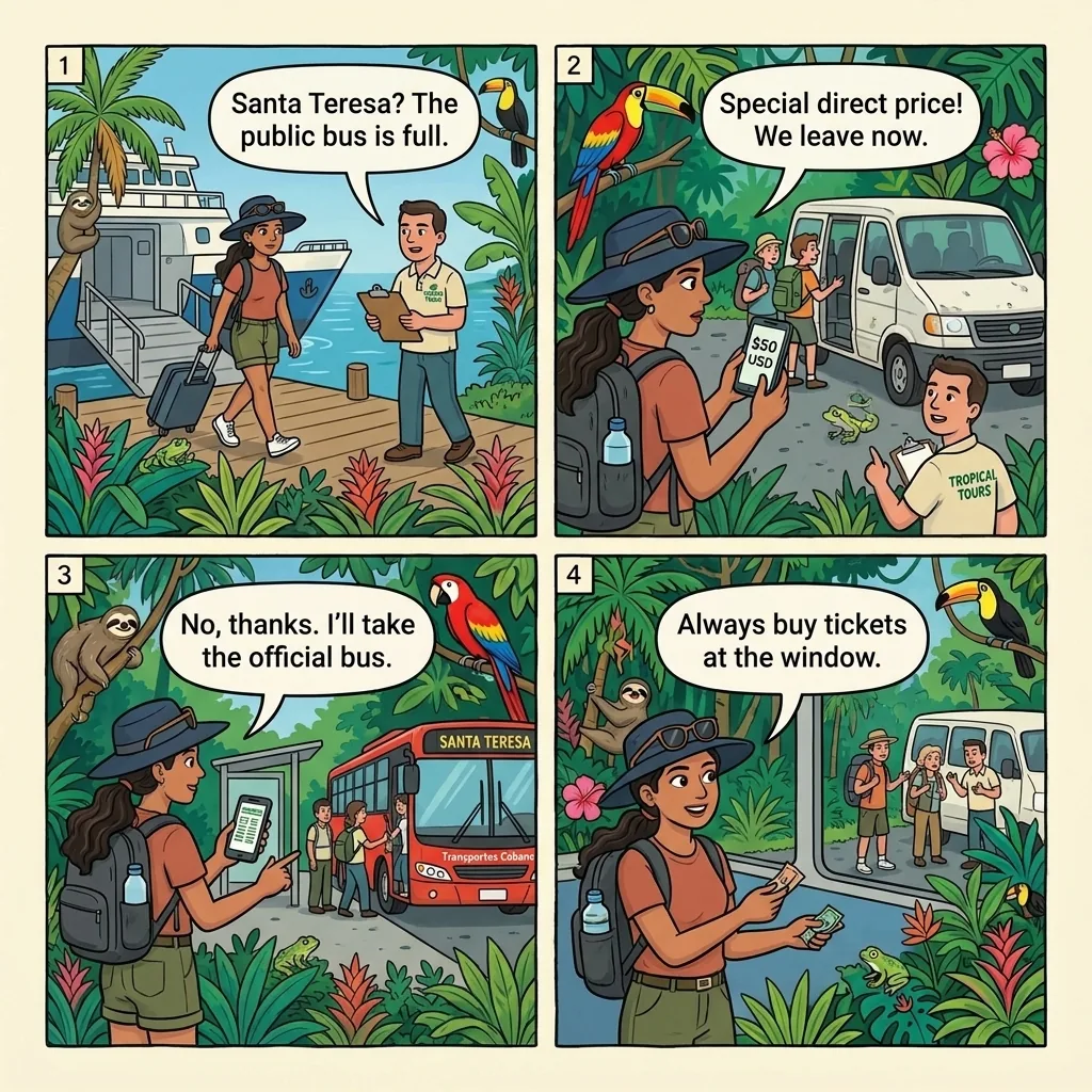 Paquera Ferry Unlicensed-Van Shuttle Markup — comic illustration