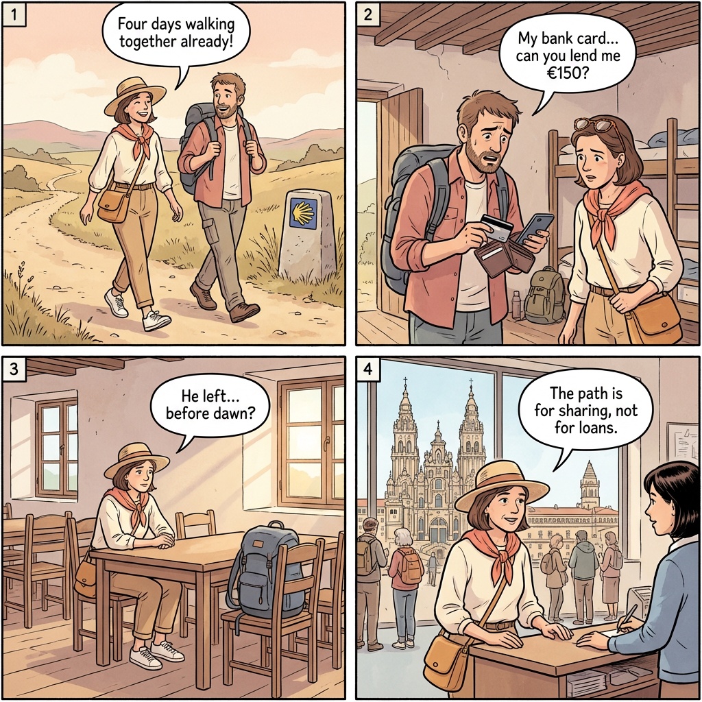 'Peregrino' Long-Con Fellow-Pilgrim Scam — comic illustration